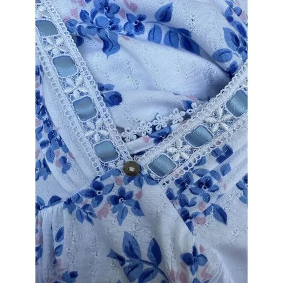 Eileen West Large Blue Floral KNIT Sleeveless Nightgown MAXI Modal NWOT - Picture 9 of 10